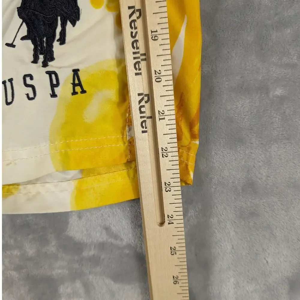 United States Polo Association Swim Trunks Mens 38 USPA Yellow White Big Pony